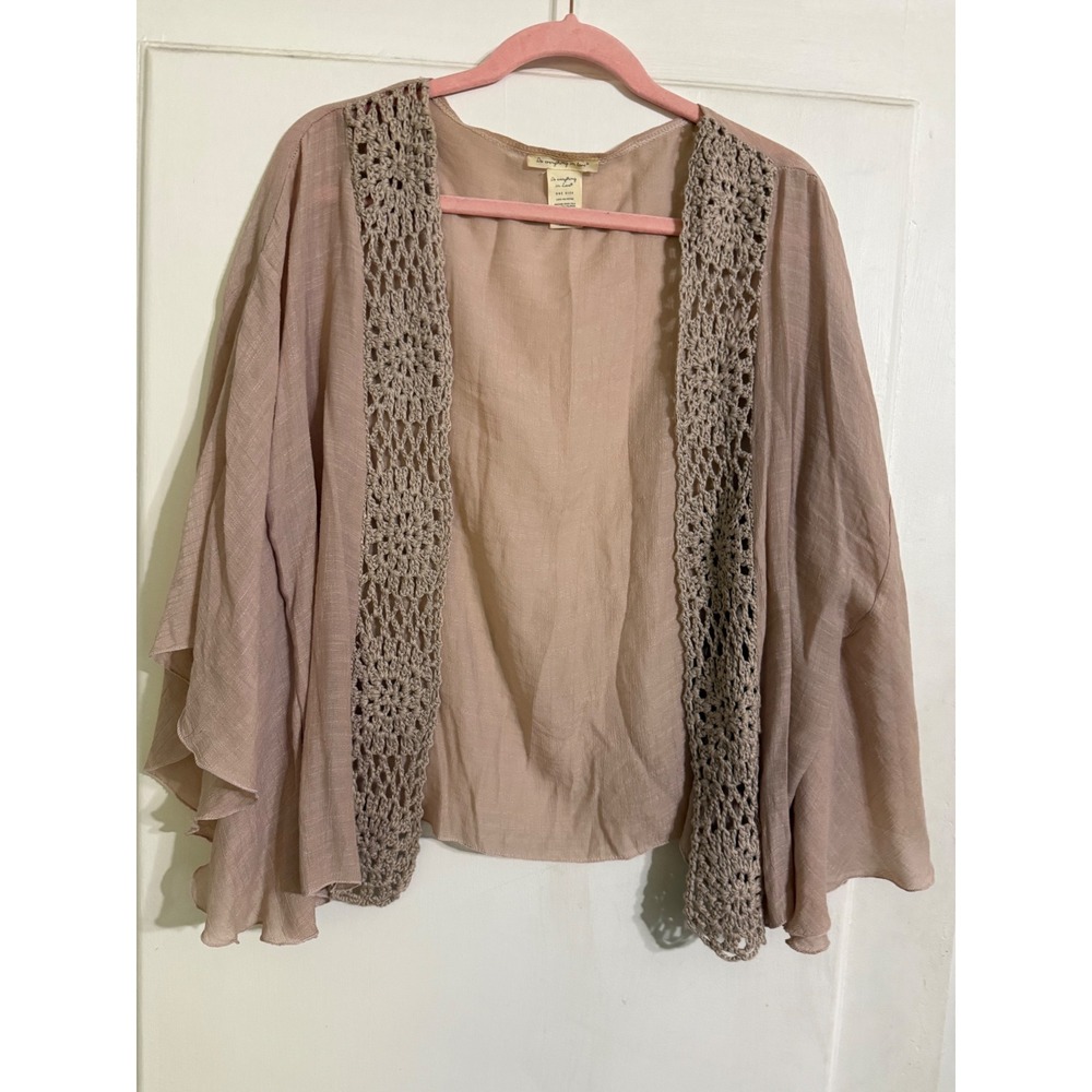 Do Everything In Love Mauve Pink Crochet Lace Trim Kimono Wrap One Size Boho